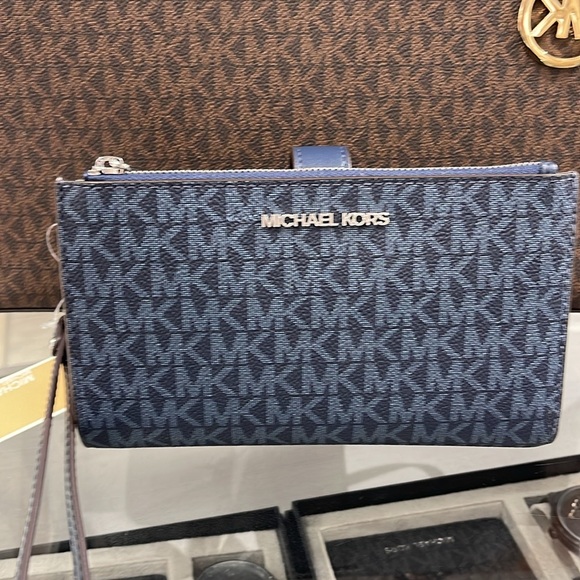 Michael Kors Jet Set Travel Large Double-Zip Wristlet-Wallet-PhoneHolder Admiral - Picture 16 of 16